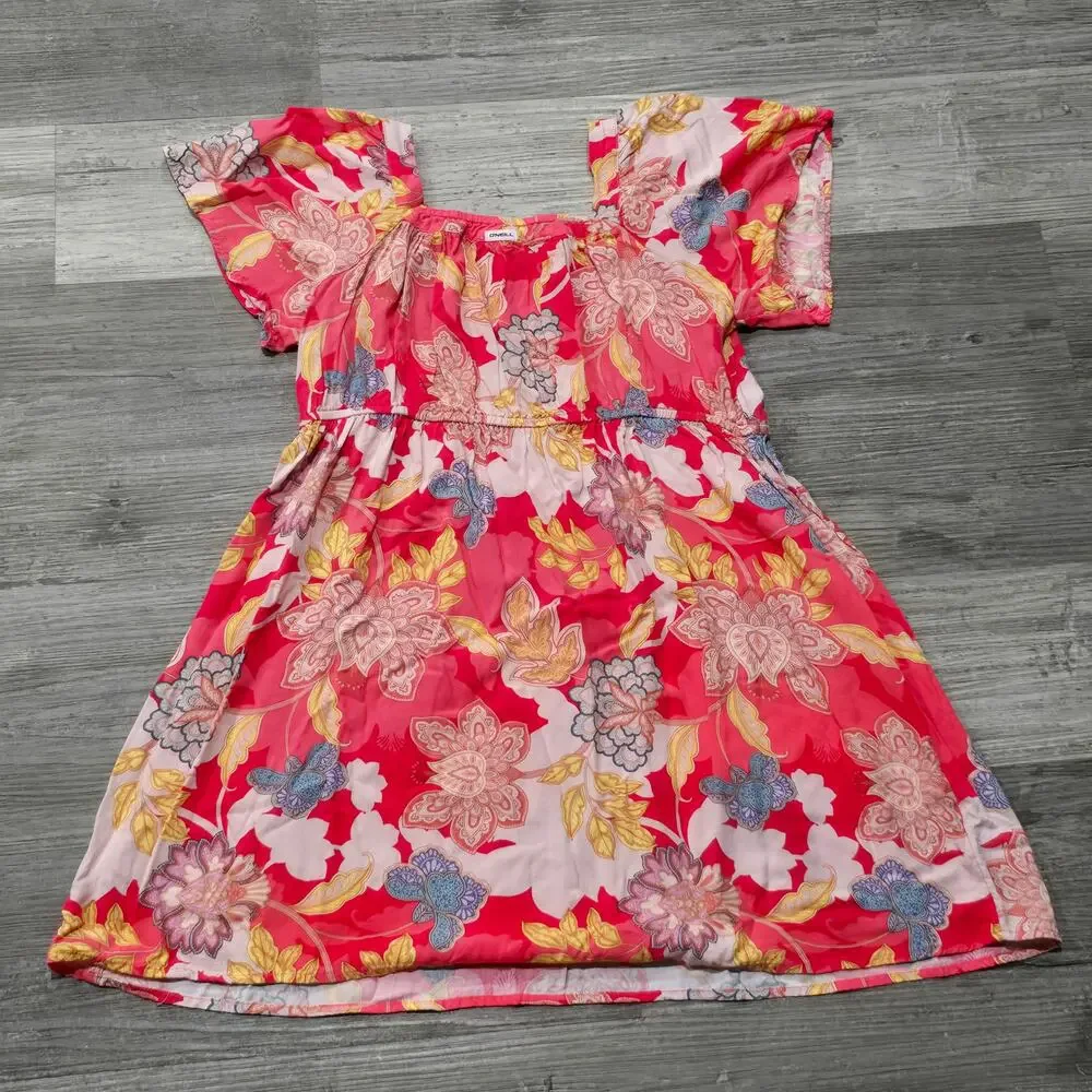 O'Neil Becka Antalya Floral Print Short Flutter Sleeves Empire Waist Dress
